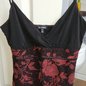 Le Chateau Burgundy & Black Sparkly Flower Tank Top, Small